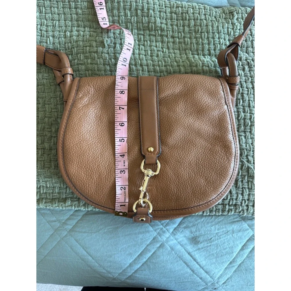Michael Kors Brown Pebbled Leather Saddle Crossbody Bag Gold Clasp Acorn